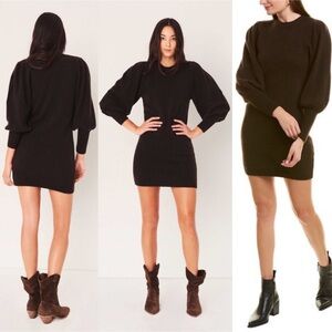 ba&sh Brown Nancy Marron Puffed Sleeve Sweater Mini Dress M